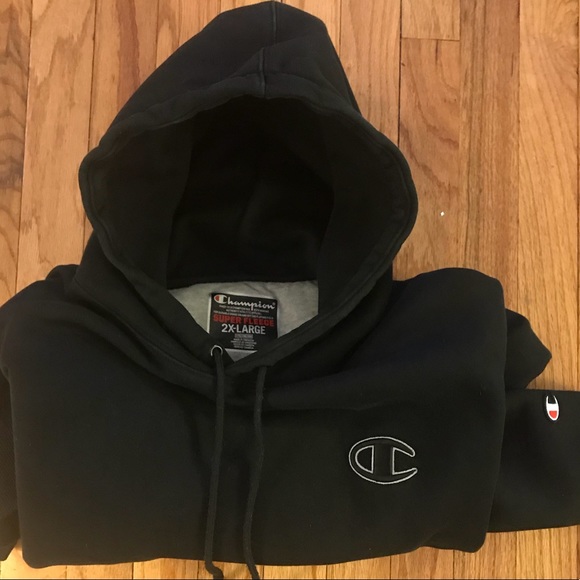 black champion hoodie with big logo